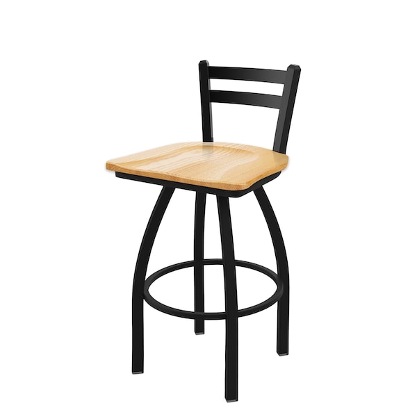 25" Low Back Swivel Counter Stool, Black Wrinkle, Nat Oak Seat
